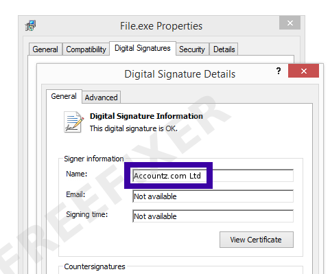 Screenshot of the Accountz.com Ltd certificate